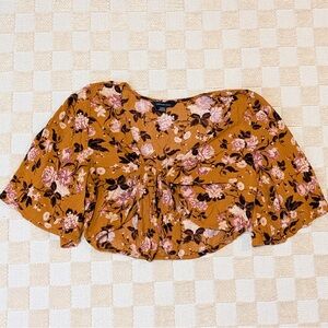 American Eagle Outfitters Orange Floral Tie Front Blouse Size Medium